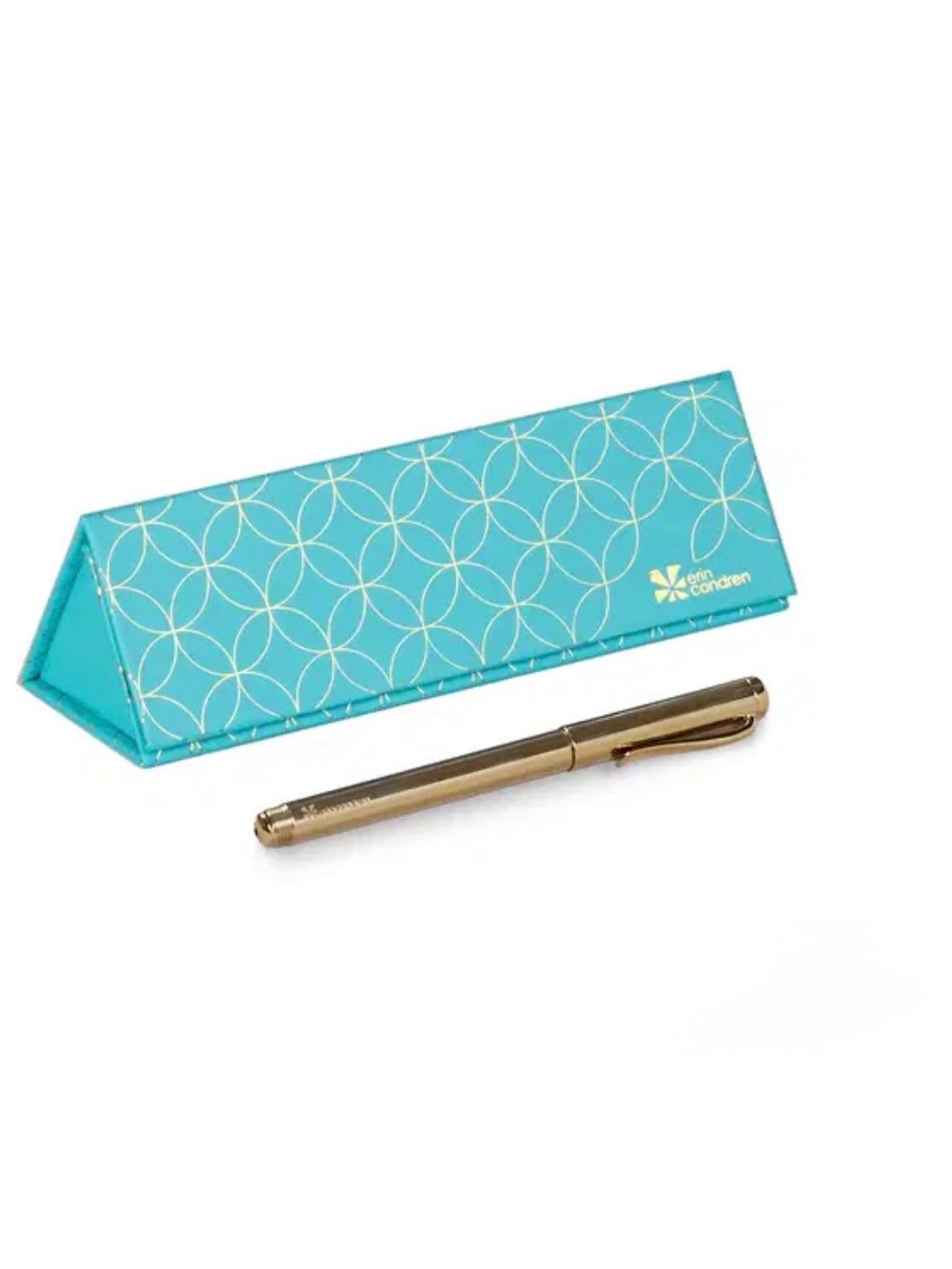 Erin Condren Teal Pen Case with Gold Accents and Metallic Pen